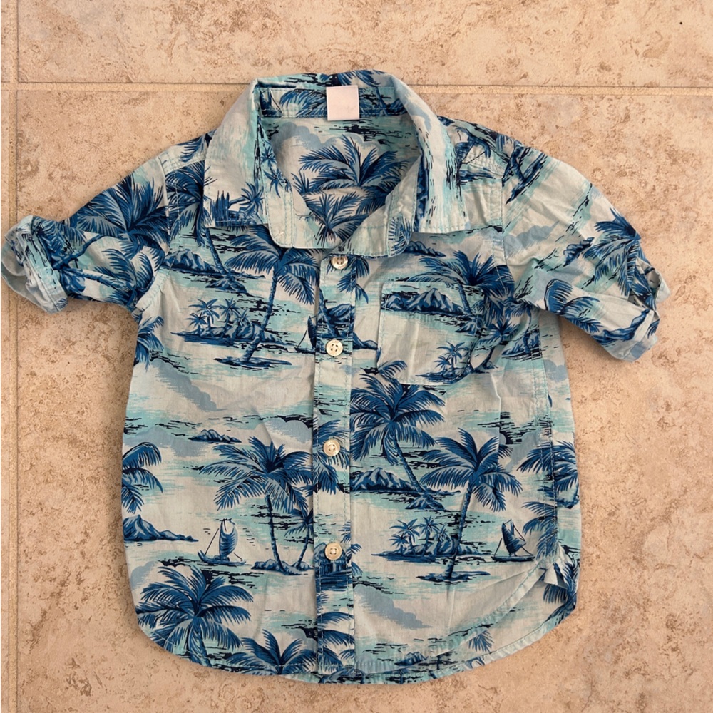 Baby Gap Toddler Boy Short-Sleeve Blue Tropical Print Button Down Shirt